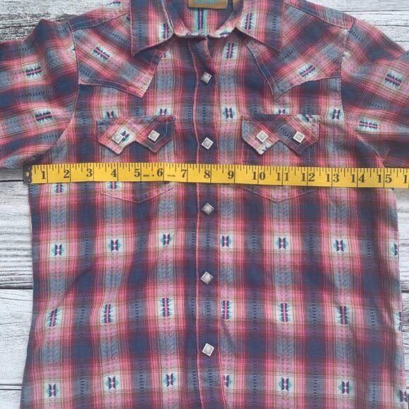 Wrangler Pearl Snap Plaid Southwestern Western Button Down Shirt - Picture 5 of 7